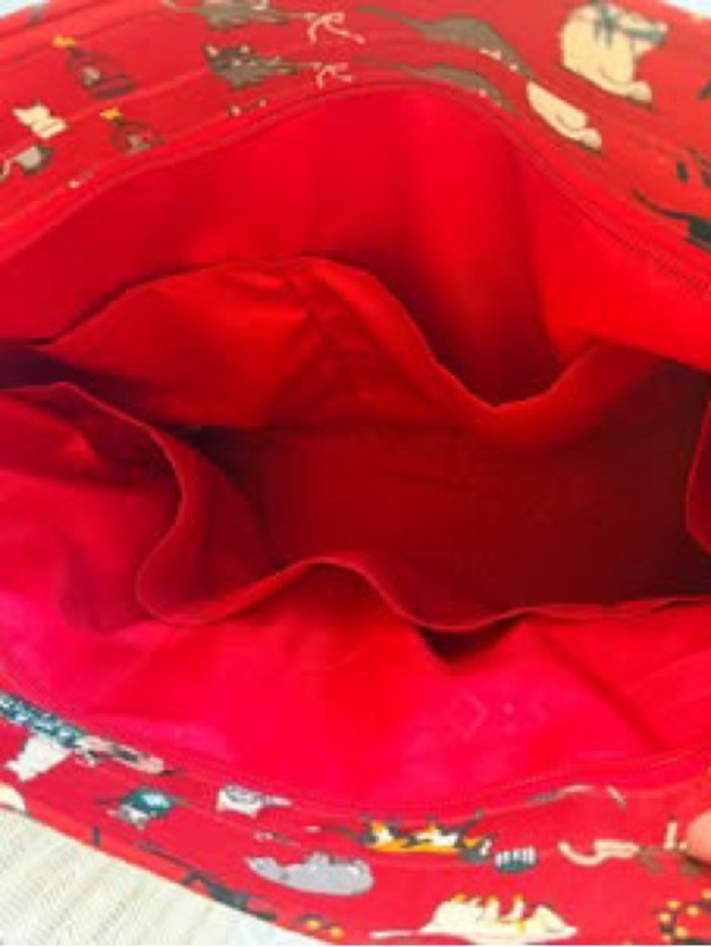 Large Vera Bradley Red Cat Pattern Quilted Xmas Tote - Picture 3 of 7